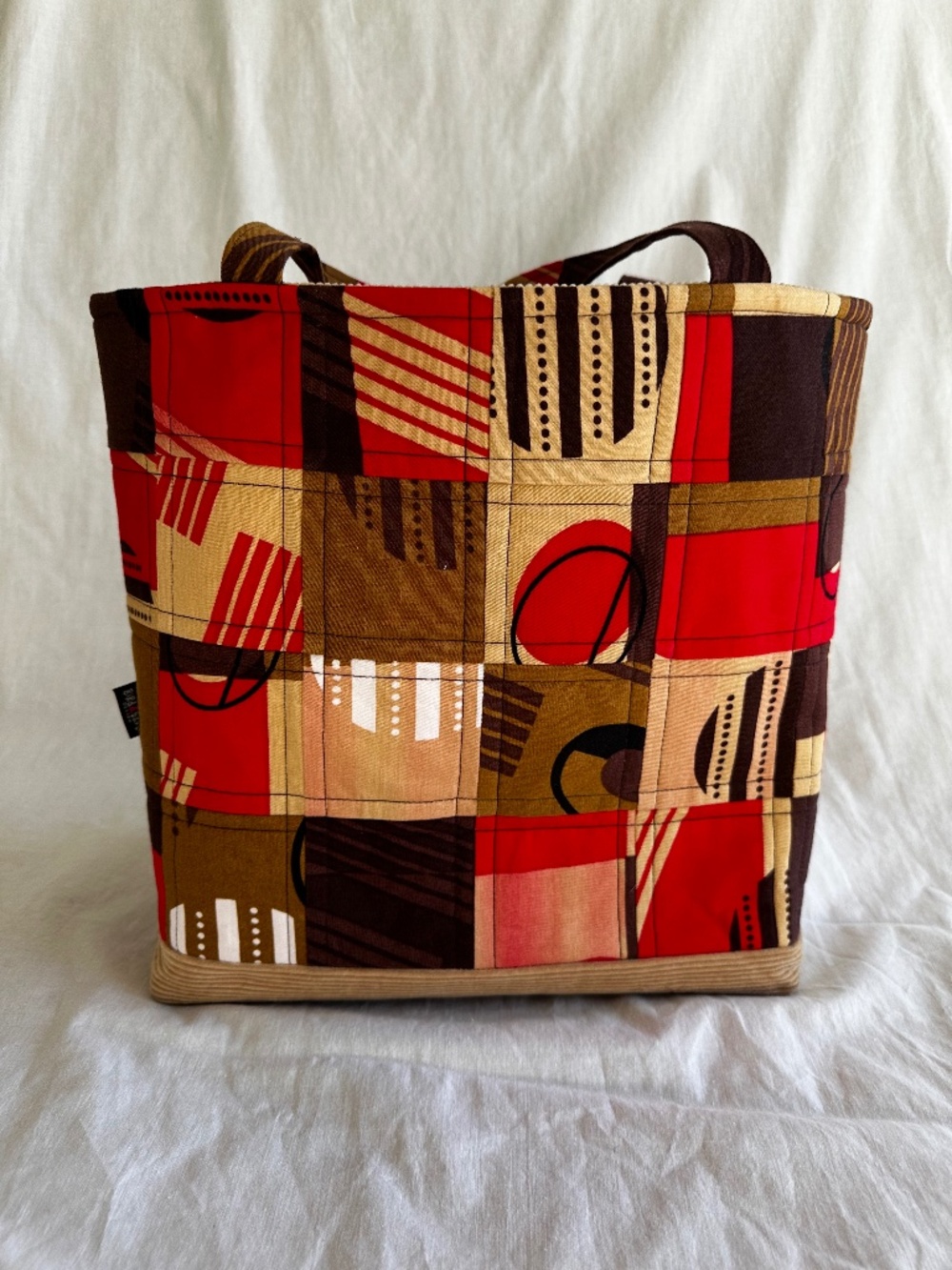 Handmade Mid-Century Modern Quilted Tote | Geometric Patchwork Purse | One of a